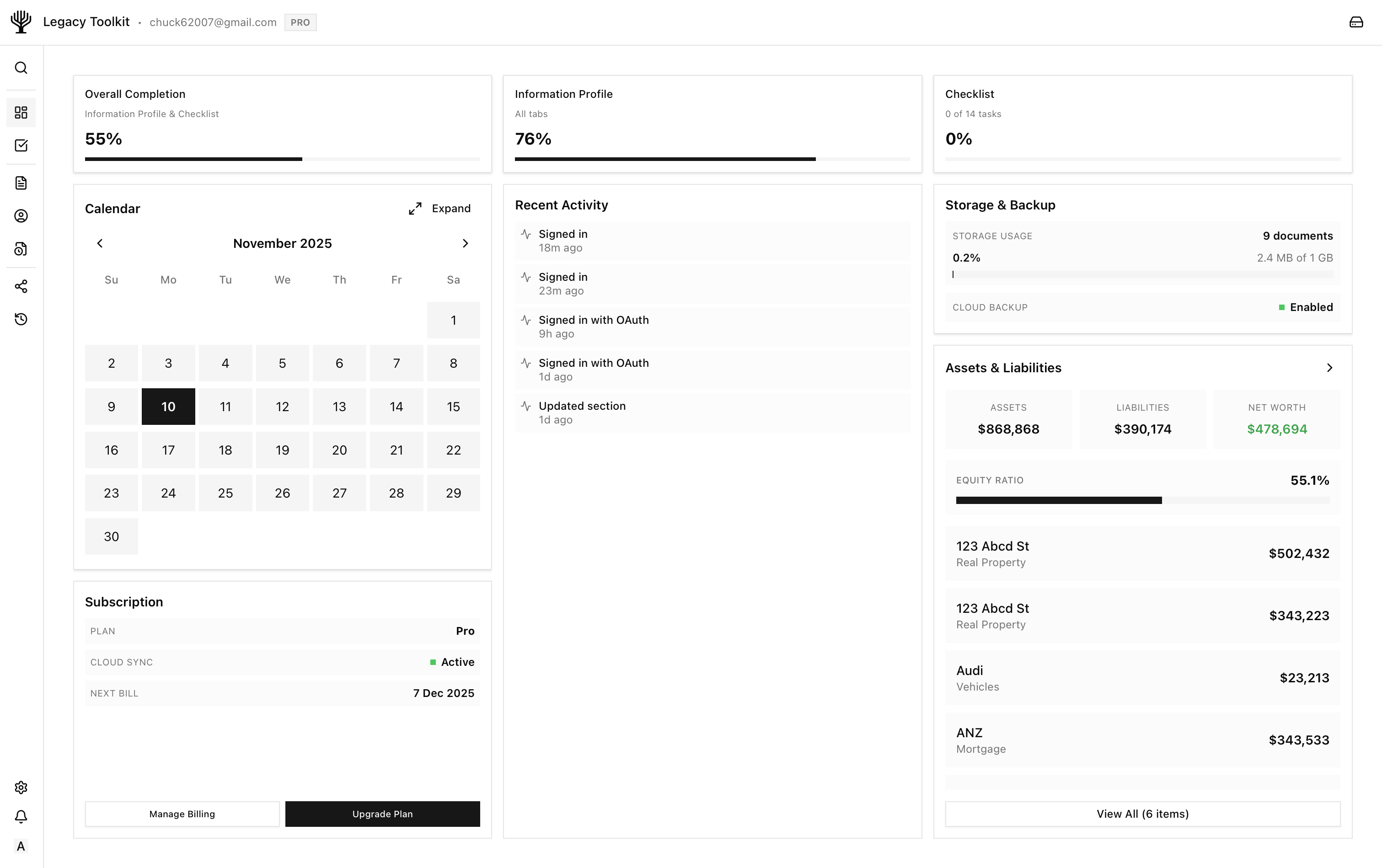 Legacy Toolkit Dashboard